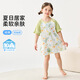 纤丝鸟（TINSINO）童装女童睡裙儿童撞色插肩短袖睡衣女孩纯棉网眼家居服 花园小兔