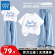 真维斯女童夏装套装2026新款女孩夏季短袖中大童衣服儿童夏装天丝牛仔裤 【两件套】白色(蓝粉花)浅蓝 160