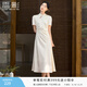 香影新中式国风立领连衣裙女2026夏季新款改良旗袍风白色提花裙子 米白 斜襟款 暗纹提花 L 165/88A/110-125斤