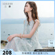 三彩【樱花系列连衣裙】2026夏季新款莱赛尔圆领系带宽松A字长裙M 冰川蓝花卉 M 160/84A