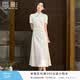 香影新中式国风立领连衣裙女2026夏季新款改良旗袍风白色提花裙子 米白 斜襟款 暗纹提花 M 160/84A/95-110斤