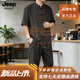 JEEP SPIRIT2026夏季新中式唐装男款高端高档冰丝运动套装男休闲茶服爸爸装 深灰色 M