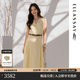 歌力思（ELLASSAY）【董璇同款】2026夏新款莱赛尔亚麻压褶V领长连衣裙女EWE372Y131 奶油黄 S 不含腰带