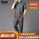 JEEP SPIRIT高端唐装男夏季短袖真丝桑蚕丝上衣香云纱莨绸套装中式男装中国风 黑色 XL