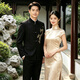 GOKU男士新中式订婚礼服立领中山装西服套装中国风刺绣西装接亲唐装男 金竹外套+裤子 XL 建议体重110-140斤