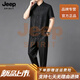 JEEP SPIRIT【香云纱】100%桑蚕丝夏季短袖唐装龟裂纹异色袖口国风牛角扣衬衫 黑色 XL