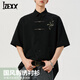 IZEXX男士新中式衬衫男国风国潮上衣订婚衣服短袖衬衣夏ZC59黑色L