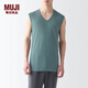 MUJI  男式 莱赛尔 无袖 V领T恤 男士t恤打底衫男款 FA19ZC4S 烟熏绿色 M 170/92A