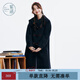 紫涵（ZIHAN）紫涵长款翻领连帽牛角扣毛呢大衣女2024年冬季新款学院风保暖外套 黑藏青 M
