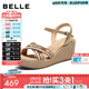 百丽编织贴钻休闲凉鞋女2026夏新商场同款坡跟增高凉鞋F5J1DBL6 杏色 36 (230mm)