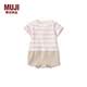 MUJI MUJI 新生儿 天竺编织 拼接连体衣 儿童童装  连身衣方便穿脱 粉红色条纹 70-80