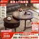 和谐都匠复古圆形实木储物茶几组合客厅家用玻璃台面置物法式茶桌简约现代 中古风套几组合 复古黑