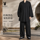 花花公子（PLAYBOY）禅服男居士服道服袍茶服中国风夏季长衫唐装中式汉服外套 黑色 S