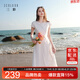 三彩【理想裙】2026春季新款圆领短袖A字裙连衣裙小白裙简约长裙M