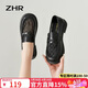 ZHR单鞋女英伦风皮鞋女平底透气网面乐福鞋女套脚女鞋 BK10E 黑色37