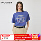 moussy 新品美式复古风印花做旧短袖T恤女010ISQ90-6851 110蓝色 均码