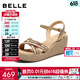 百丽编织贴钻休闲凉鞋女2026夏新商场同款坡跟增高凉鞋F5J1DBL6 杏色 37 (235mm)