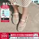 百丽（Belle）度假风镂空玛丽珍鞋女透气平底浅口单鞋D7Q1DBQ5 米白 37 (235mm)