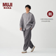MUJI 男式 汉麻 水洗盘扣衬衫男装男士长袖衬衣26年夏季新品 AC04CC6S 灰色条纹 M (170/92A)