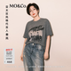 MO&Co.【秦岚同款】短袖T恤做旧摇滚印花宽松 摩安珂 深花灰色 S /160