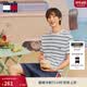 TOMMY JEANS【父亲节礼物】夏男女情侣纯棉重磅厚实条纹针织刺绣短袖T恤上衣 白绿条纹YBR *尺码偏大，建议拍小一码 M （推荐：135-150斤）