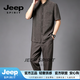 JEEP SPIRIT香云纱真丝夏季短袖唐装男套装中老年衣服男士中国风套装薄款 灰色 L (170) 115 - 130 斤