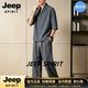JEEP SPIRIT中国风男装棉麻套装夏季短袖亚麻唐装汉服中式禅修居士茶艺师服装 灰色 M (100-115斤)
