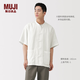 MUJI 男式 汉麻水洗盘扣短袖衬衫式夹克男士T恤26年夏季 AC233A6S 白色 XL （180/104A）