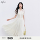 伊芙丽（eifini）秦岚代言【天鹅裙】雪纺衬衫连衣裙女2025夏季新款鱼尾蛋糕裙 米白 短袖版 S 80-115斤