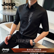 JEEP SPIRIT刺绣短袖衬衫男士2026夏季商务休闲衬衣免烫弹力半袖上衣男 黑色 2XL 150-170 斤