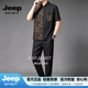 JEEP SPIRIT高端香云纱套装2026超火国风唐装中式衬衫重磅桑蚕丝龟纹短袖男装 黑色套装 M (100-120斤)