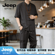 JEEP SPIRIT唐装男中国风短袖套装男士夏季复古盘扣半袖中式茶服汉服薄 深灰色 套装 M 100-120斤