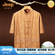 JEEP SPIRIT吉普2026年夏季新款桑蚕丝绸唐装男中老年短袖香云纱套装 黄色 L 39/110-130斤 170