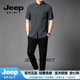 JEEP SPIRIT香云纱真丝新中式男装中国风男装男士唐装短袖衬衫中国风男装高端 灰色 M (165) 90 - 115 斤