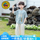 G.duck小黄鸭童装汉服男童夏季套装新中式唐装儿童演出服男宝宝周岁礼服 蓝色 120 （建议身高110cm  6-7岁）cm