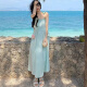 HIWISH波西米亚沙滩裙女海边度假长裙小个子夏季新款甜美清新纯色吊带连 薄荷绿连衣裙高品质 XL （120-130斤）