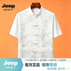 JEEP SPIRIT唐装男中老年爸爸装老年人爷爷夏季短袖衬衫老人衣服中国风男装 白色 M 80-115斤