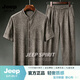 JEEP SPIRIT夏季半袖衬衫男桑蚕丝唐装中国风男装中式立领衬衣复古休闲汉服 灰色 L (95-125斤)