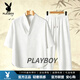 花花公子（PLAYBOY）唐装男中老年爸爸装短袖套装中国风老年人爷爷夏装汉服冰丝棉麻 白色 M