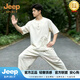 JEEP SPIRIT唐装男复古练功服2026男短袖套装中式茶服禅服苏绣刺绣唐装 米白色 M