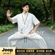 JEEP SPIRIT中国风男装短袖T恤套装太极服练功服唐装武术服苏绣刺绣唐装 白色02 M 100-125斤
