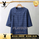 花花公子（PLAYBOY）唐装棉麻中国风男装中式盘扣复古风改良汉服半袖上衣男士茶服 蓝色 M 90-110斤