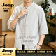 JEEP SPIRIT夏季中国风男装中式唐装棉麻短袖七分袖衬衣复古亚麻衬衫男士上衣 白色 M 【建议100-115斤】