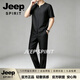 JEEP SPIRIT唐装男士短袖t恤唐装中国风男装薄款唐装上衣服香云纱真丝唐装 黑色 L