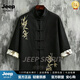 JEEP SPIRIT夏季吉普唐装汉服成人男明制圆领袍中国风古装唐装新中式穿搭 黑色 M 90-110斤