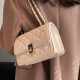 慕昂（MOVEON）菱格链条小包包2023新款包包斜挎包高级质感时尚单肩包小方包 米白色