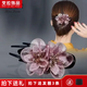 芠拉鱼嘴夹头饰发夹后脑勺顶夹中号发卡花朵三齿鸭嘴夹抓夹盘头发夹子 鸭夹-刺绣酒红 A03-202