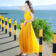 西子美丽心情夏季新款女装海边度假沙滩裙黄色复古雪纺连衣裙波西米亚长裙 黄色 XZ17C816 L