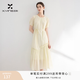 香影【含醋酸天丝】短袖连衣裙女装高级感夏可拆卸腰带拼接减龄长裙 杏仁奶黄 L