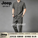 JEEP SPIRIT中国风香云纱真丝唐装男士夏季新款套装短袖两件套复古风男装汉服 深灰色 L